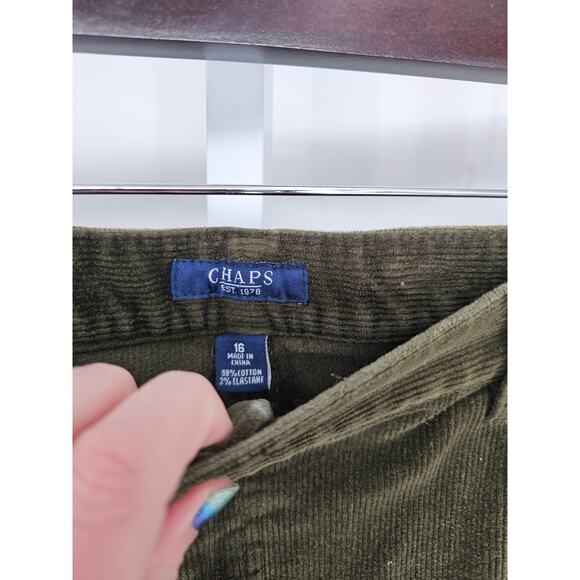 Chaps Womens Sz 16 Straight Leg Corduroy Pants Dark Olive Green Cotton Blend - Picture 3 of 4